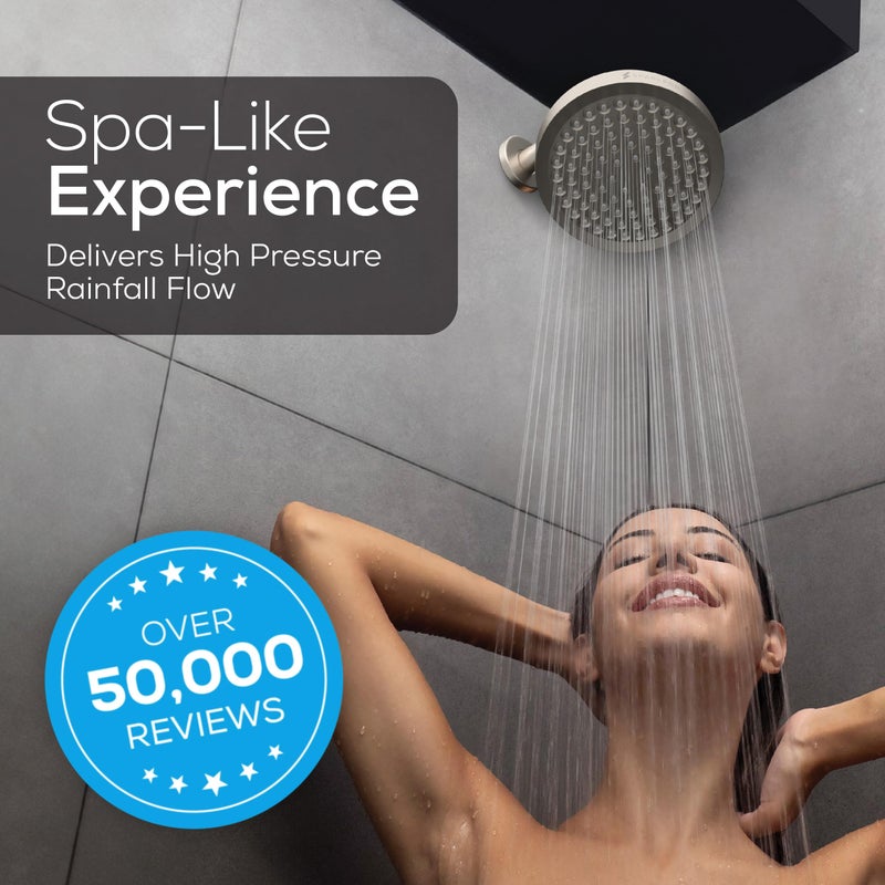 SparkPod Shower Head - High Pressure Rain - Premium Quality Luxury Design - 1-Min Install - Easy Clean Adjustable Replacement for Your Bathroom Shower Heads (Elegant Brushed Nickel, 6 Inch Round) - Image 4